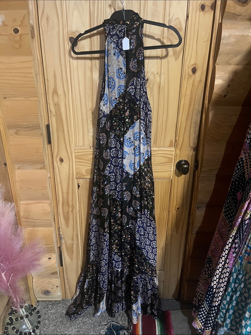 Anthropologie Katrina Patchwork Blue and Cream Paisley Halter Maxi Dress - Picture 6 of 6